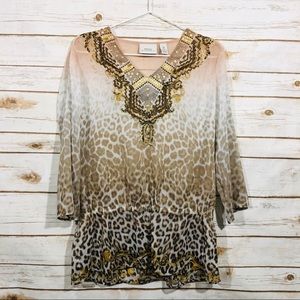 Chicos women’s 3/4 sleeve v neck elastic waist top